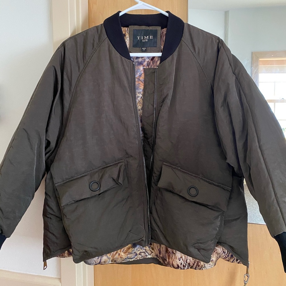 Olive Green Quilted Bomber Jacket | Women Size S